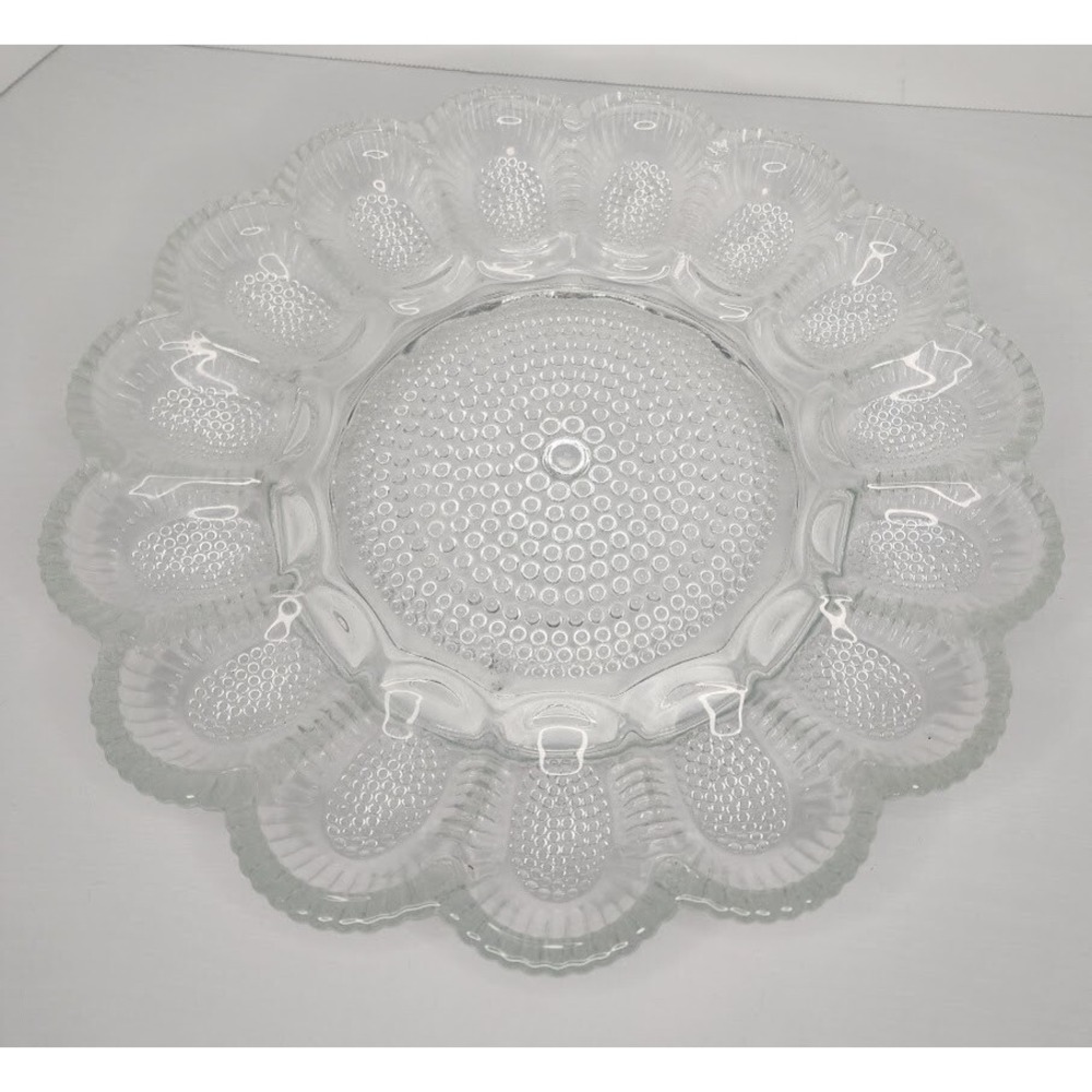 Vtg Indiana Glass Clear Hobnail Deviled Egg‎ Plate Server Dish Tray 11" MCM